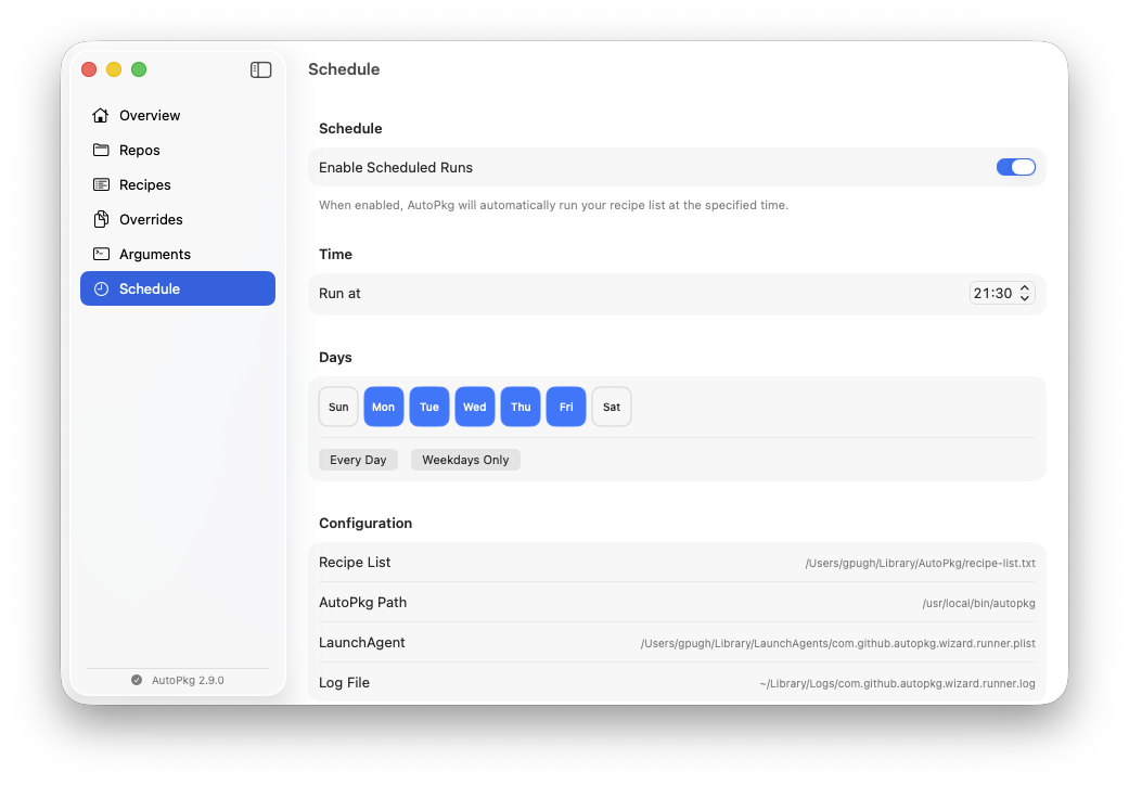 AutoPkg Wizard Schedule
