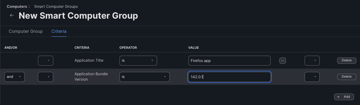 Application Bundle Version criteria