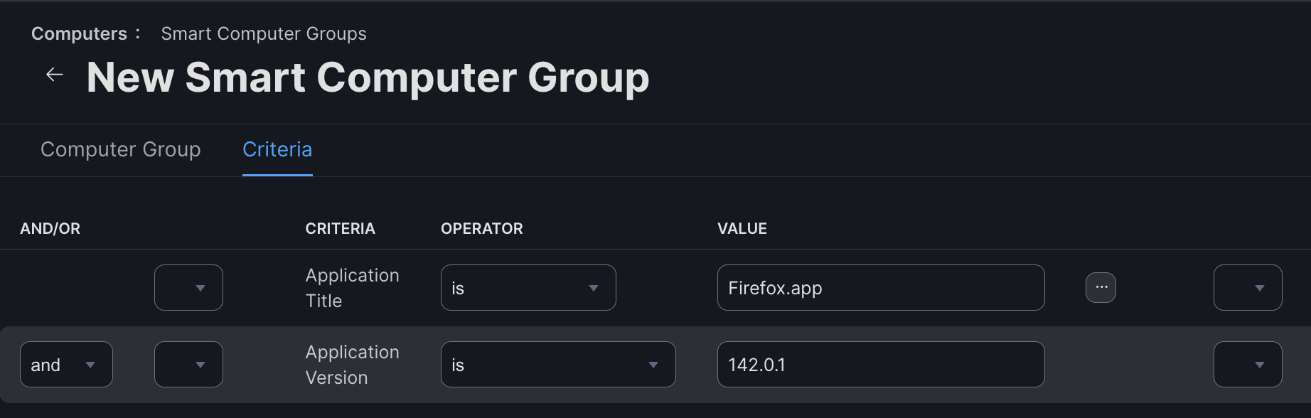 Application Version criteria